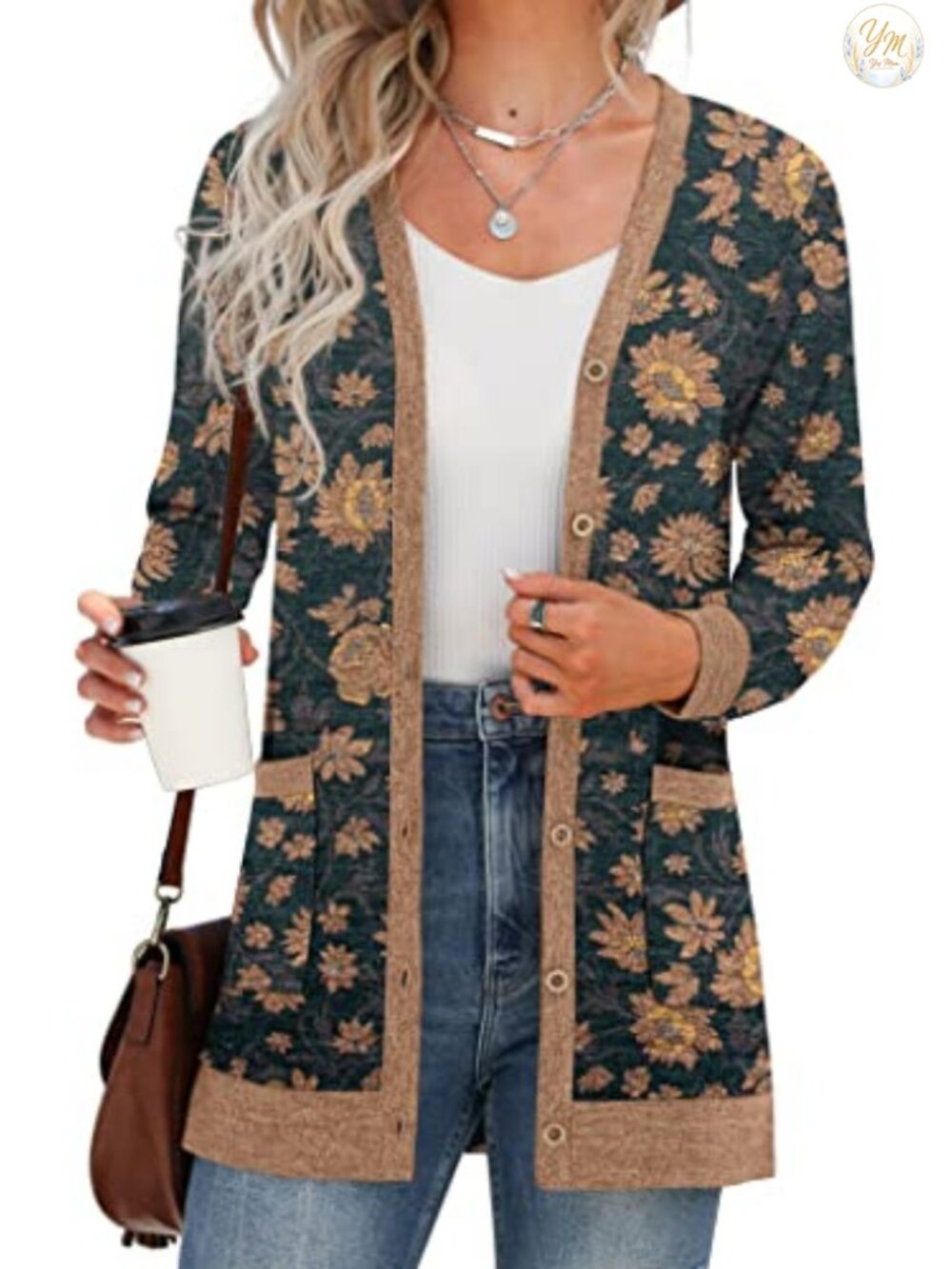 Women's Long Sleeve Open Front Ribbed Knit Cardigan with Pocket